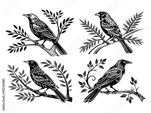 weaverbird silhoette black vector bundle