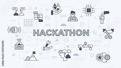 hackathon concept with icon set with big word or text on center