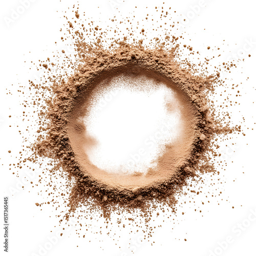 Brown powder circular frame isolated on transparent background