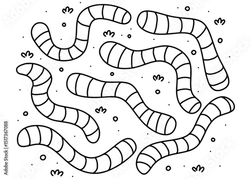 black and white cartoon illustration of a worm background