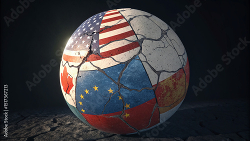 Fragile geopolitical balance and judgment with cracking globe