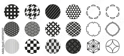 日本の伝統文様のイラストセット　和柄　Japanese traditional pattern