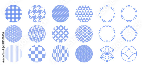 日本の伝統文様のイラストセット　和柄　Japanese traditional pattern