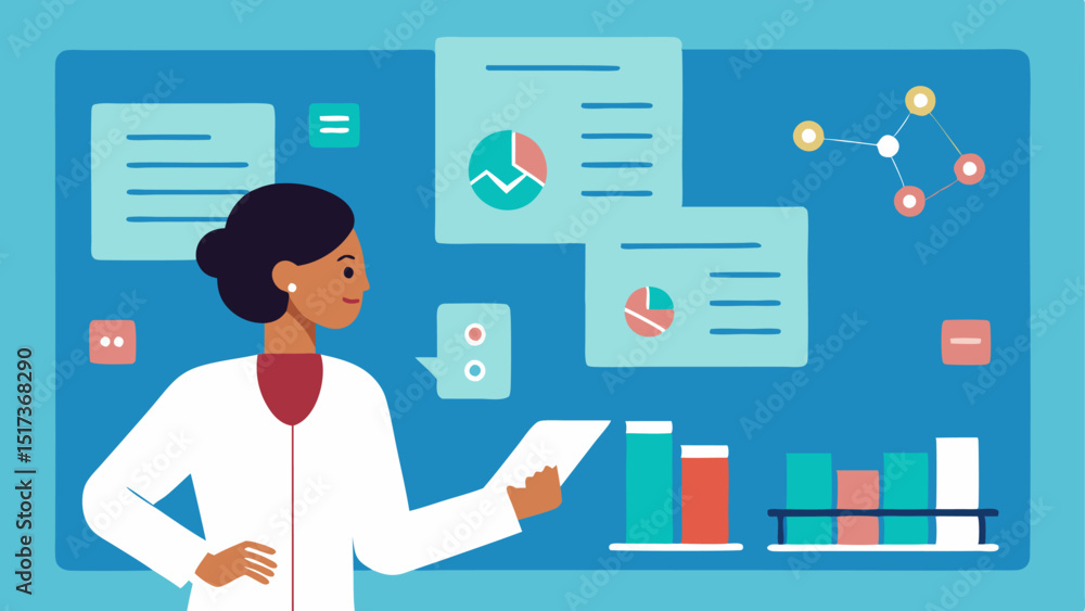 Obraz premium Genetic Counselor Meeting A professional setting where a genetic counselor discusses risks and recommendations with a patient using a visual board filled with genetic data and