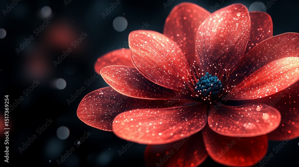 Stunning Red Flower with Sparkling Details on Dark Background Stunning Red Flower with Sparkling Details on Dark Background
