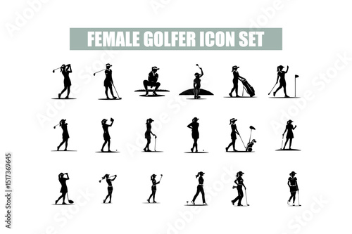 female golfer icon set 