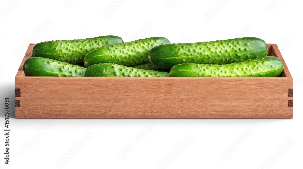 Obraz premium Fresh Cucumbers in Wooden Crate