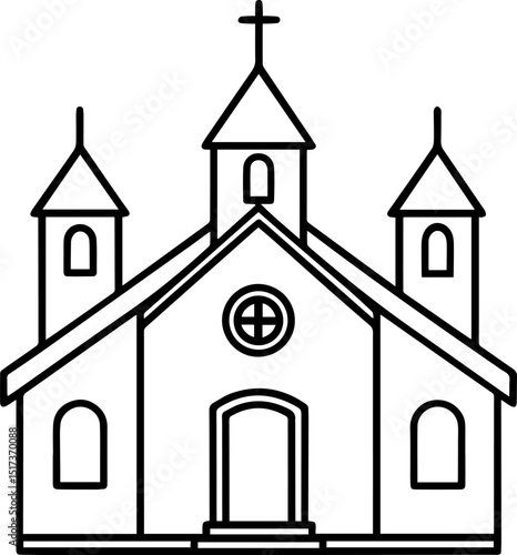 church outline vector illustration line art