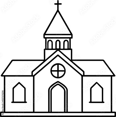 church outline vector illustration line art