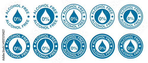 Alcohol free label icon symbol set. No alcohol icon logo sign. Non alcohol stamp. Vector illustration image. Isolated on white background.