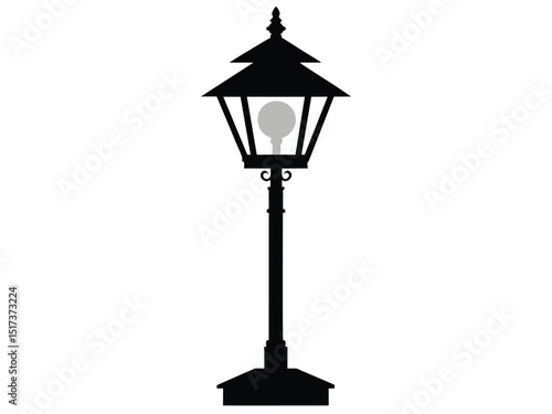 Isolated vintage metal street lamp with glass lantern on a white background
