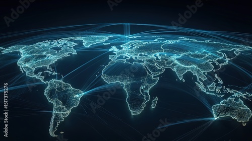 A digital map of the world highlighting global air freight routes.