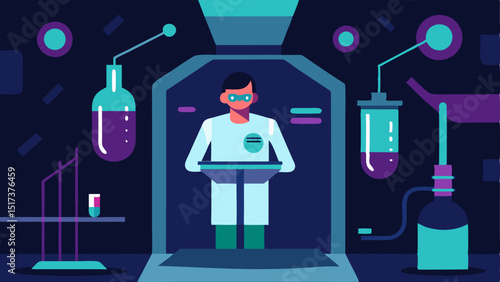 Future of Health A futuristic setting depicting a biohacker in a laboratory exploring advanced hormone therapies with glowing test tubes and futuristic devices representing the