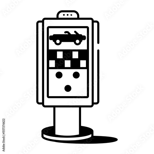 A linear icon showing self service kiosk system
