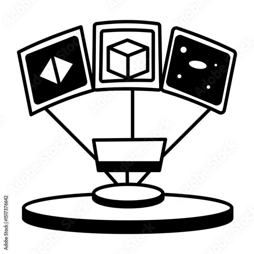 A line style icon of holographic image projection
