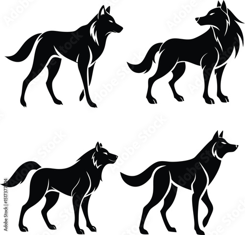 Wolf vector icon collection showing elegant stance, ideal for mobile UI.