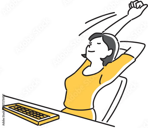 リラックスして伸びをする女性