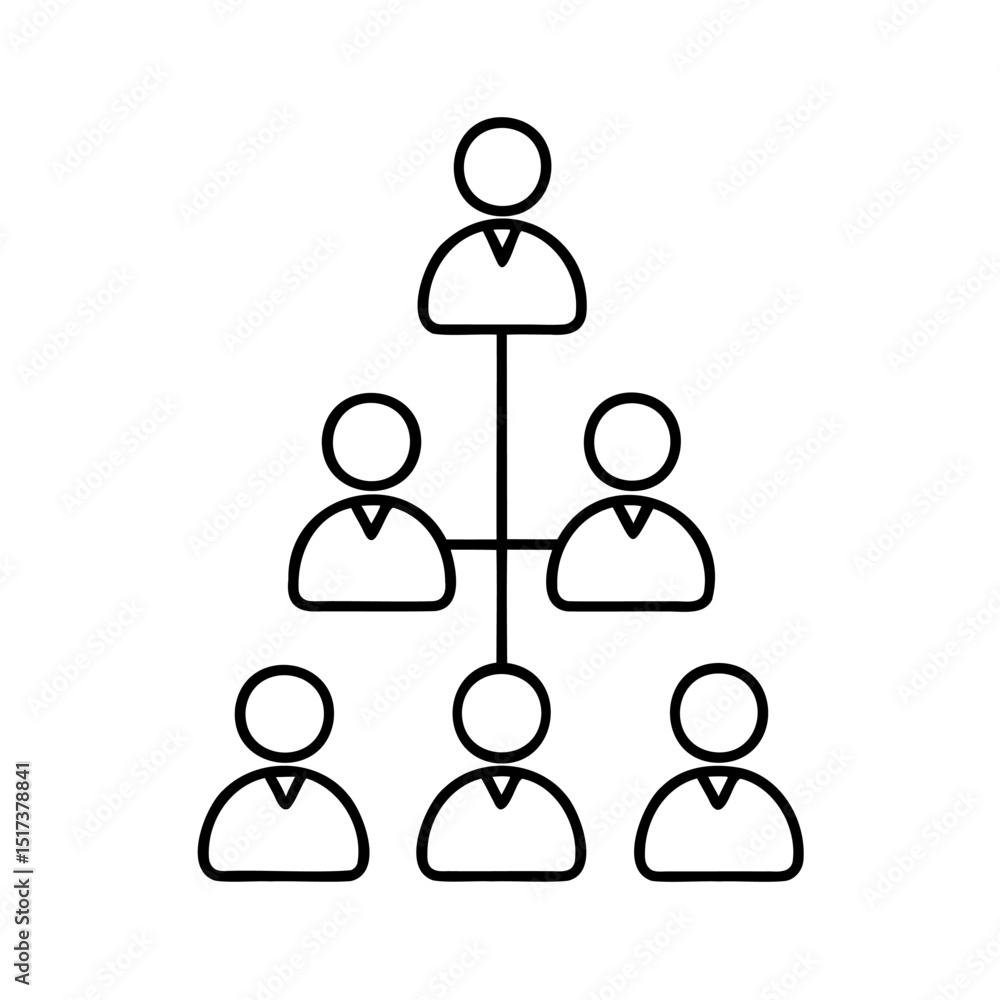 Simple black and white hierarchy chart illustrating business organizational structure or team leadership Simple black and white hierarchy chart illustrating business organizational structure or team leadership