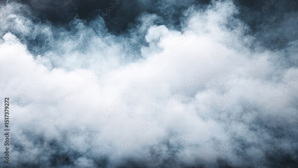 Dense white smoke clouds against a dark background Dense white smoke clouds against a dark background