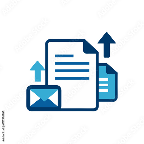 document with upload and email icon symbolizing on 
