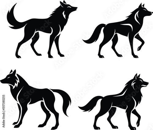 Wolf icon pack in majestic pose, perfect for badges and branding.