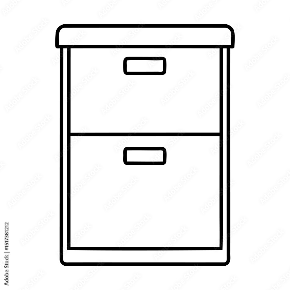 Simple minimalist outline drawing of a two drawer filing cabinet for office organization. Simple minimalist outline drawing of a two drawer filing cabinet for office organization.