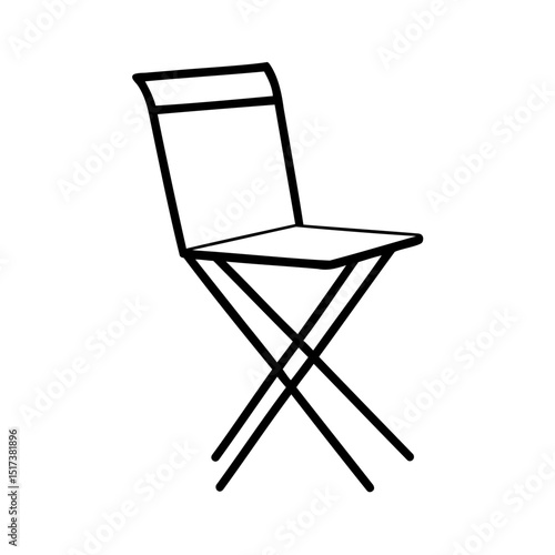 Black and white outlined silhouette of a simple folding chair on a white background