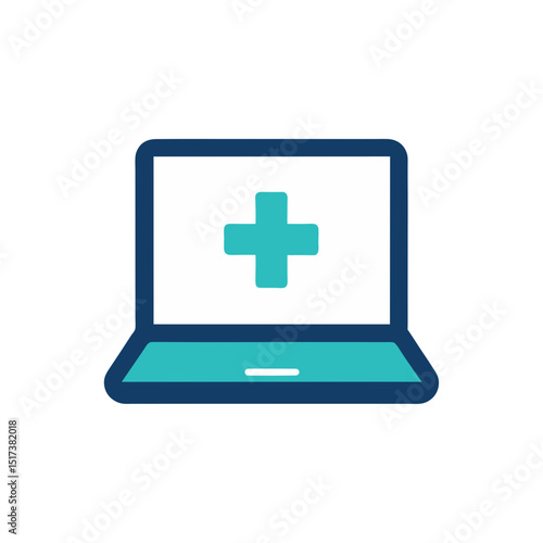 laptop with medical cross icon representing online 