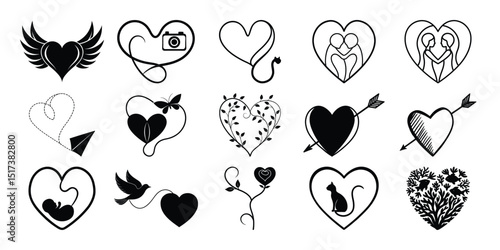 Cupid and Angel Heart Icons - Wings, Arrows & Romance Set