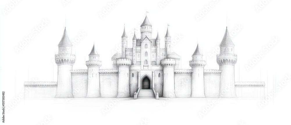 Obraz premium Majestic Fairytale Castle: A Pencil Sketch Masterpiece