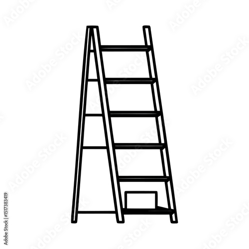 Black and white line art illustration of a wooden stepladder for construction or home improvement