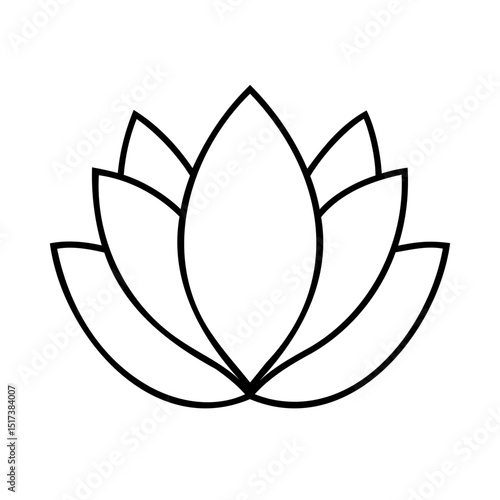 Simple black and white lotus flower illustration representing purity and spiritual calmness