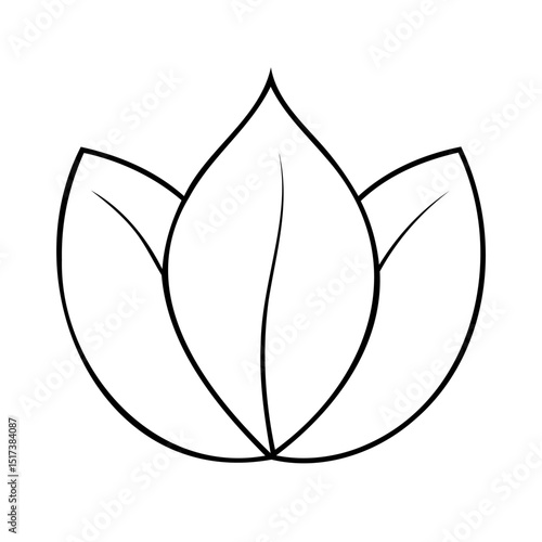 Simple black and white outline of a lotus flower symbolizing purity and peace