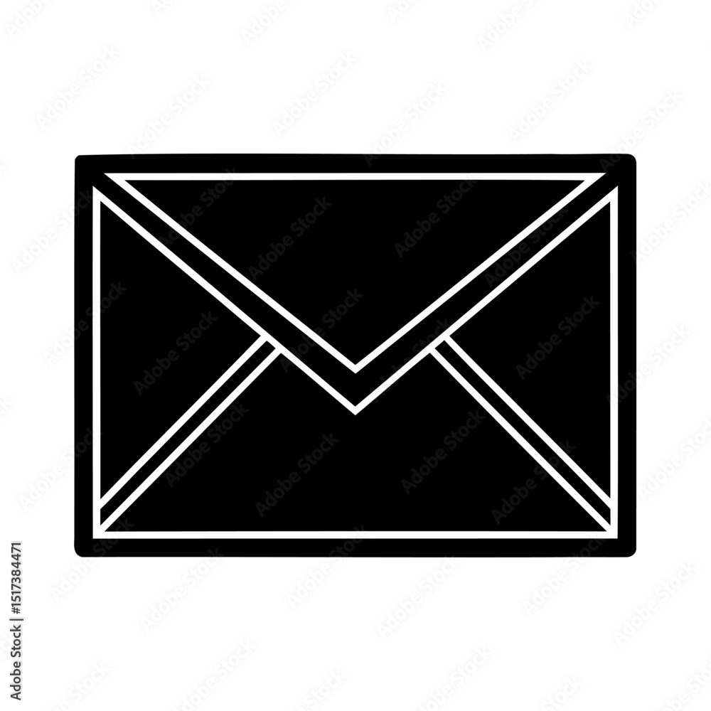 Simple black and white envelope icon representing communication and correspondence in design Simple black and white envelope icon representing communication and correspondence in design