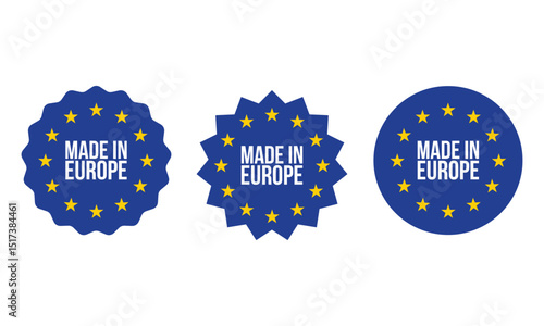 Made in Europe set flat icon for banner design. EU product isolated vector template