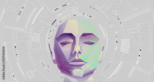 concept of machine learning of deep learning, graphic of AI; artificial intelligence head presented in cyberpunk and futuristic element style 