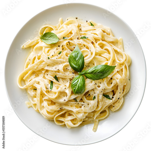 Creamy fettuccine alfredo pasta dish isolated on transparent background