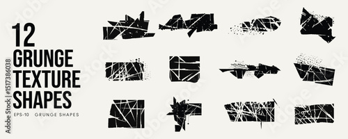 Grunge Graffiti Halftone Texture Elements Set Abstract Geometric Shapes. Ink Spray Horror Borders. Glitch Distortion.  Noise Overlay And Distressed Vector Effects