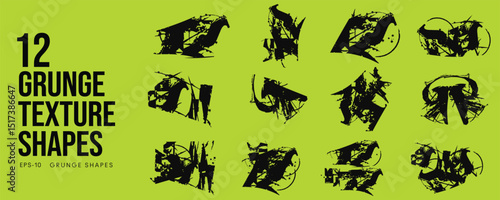 Grunge Graffiti Halftone Texture Elements Set Abstract Geometric Shapes. Ink Spray Horror Borders. Glitch Distortion.  Noise Overlay And Distressed Vector Effects