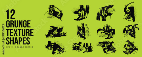 Grunge Graffiti Halftone Texture Elements Set Abstract Geometric Shapes. Ink Spray Horror Borders. Glitch Distortion.  Noise Overlay And Distressed Vector Effects