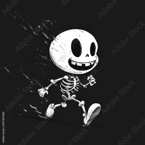 Animated Skeleton Jogging in the Rain