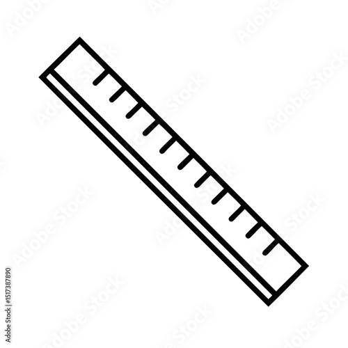 Simple black and white ruler illustration measuring distance and linear measurement icon