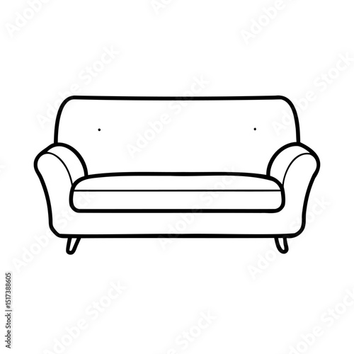 Black and white illustrated couch comfortable furniture design isolated on white background