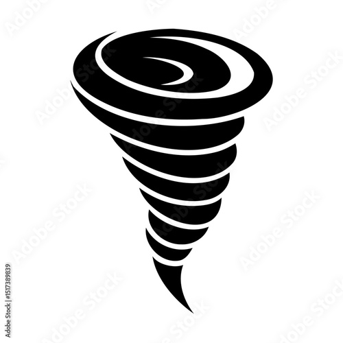 Minimalist black and white vector illustration of a powerful and dangerous tornado