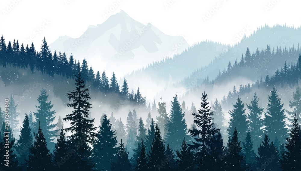 Obraz premium Misty mountain range with dense forest