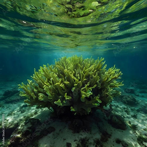 Lush Green Coral Reef Flourishing in Tropical Waters