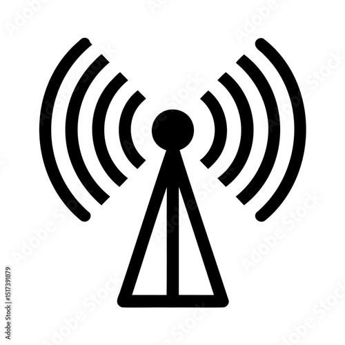 Minimalist black and white antenna icon representing wireless communication signal connectivity