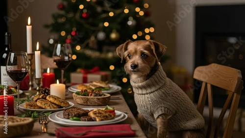 Dog at holiday dinner table