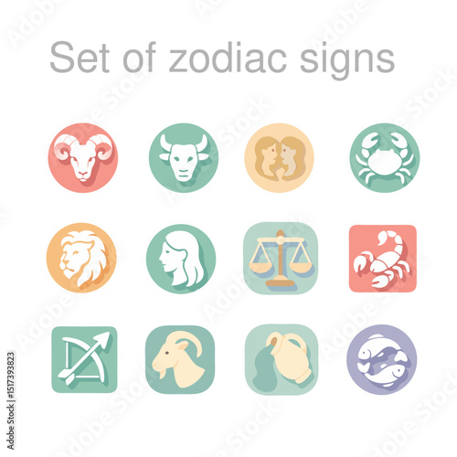 Modern Flat Vector Astrology Symbols Set 2 Zodiac Sign Icons 