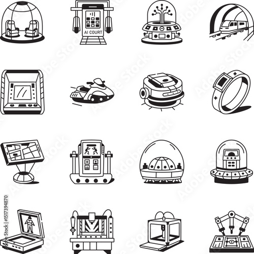 Bundle of Futuristic Machines Line Style Icons 